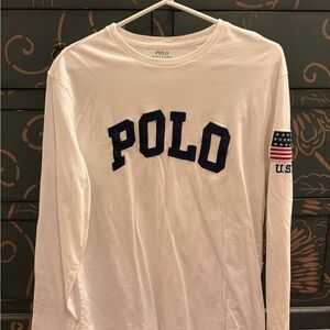 Polo by Ralph Lauren White Long Sleeve Tee with Navy Accents